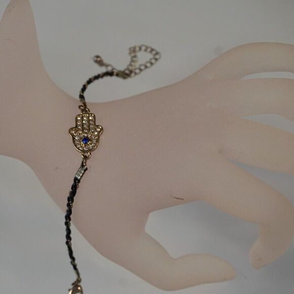 Hamsa Hand Braded Bracelet With Blue Evil Eye Protection Charm - Picture 1 of 4